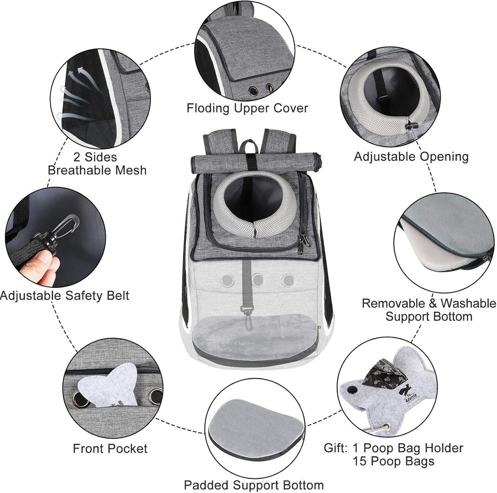 Dog Cat Backpack Carrier for Small Dogs and Cats, Safer Multifunctional Pet Backpack Carrier for Hiking, Walking, Traveling, Outdoor Activities (Black)…