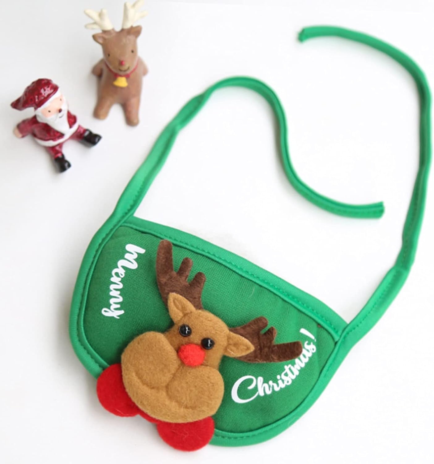 Christmas Dog Bandana Set with Hat Accessories for Small Medium Dogs Cats Pet Scarf Triangle Bibs Dog Christmas Costume Senta Elk Handkerchiefs Scarfs (L, Green+White)