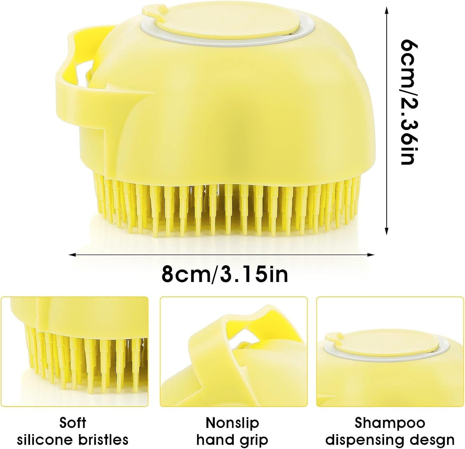 Dog Cat Bath Brush, Dog Shampoo Brush Silicone Puppy Massage Brush Hair Fur Grooming Cleaning Brush Soft Shampoo Dispenser (Yellow New)