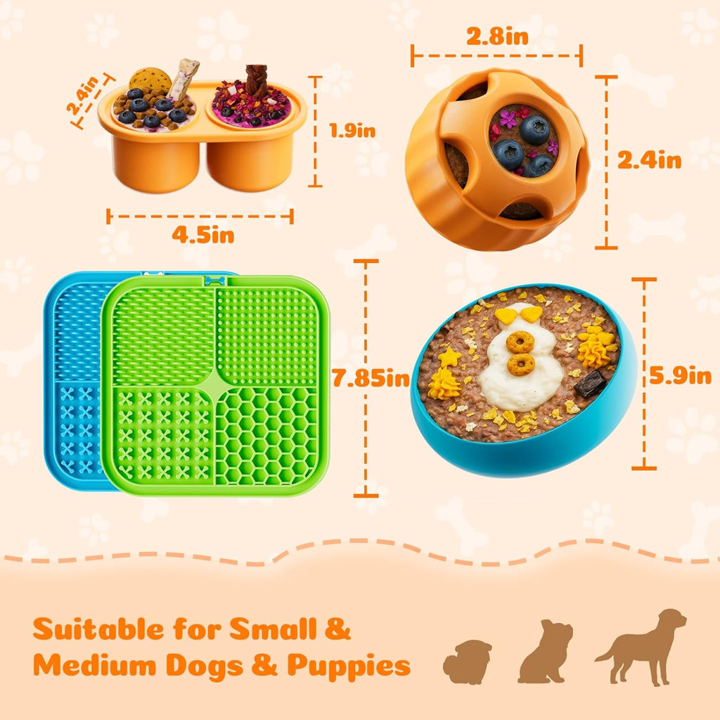 Dog Enrichment Toys 6 Pack - Dog Toys to Keep Them Busy, Lick Mat, Ball & Bowl with Peanut Butter, Frozen Treat Puzzle Dispenser for Anxiety Relief, Reduce Boredom, Perfect for Bathing Grooming