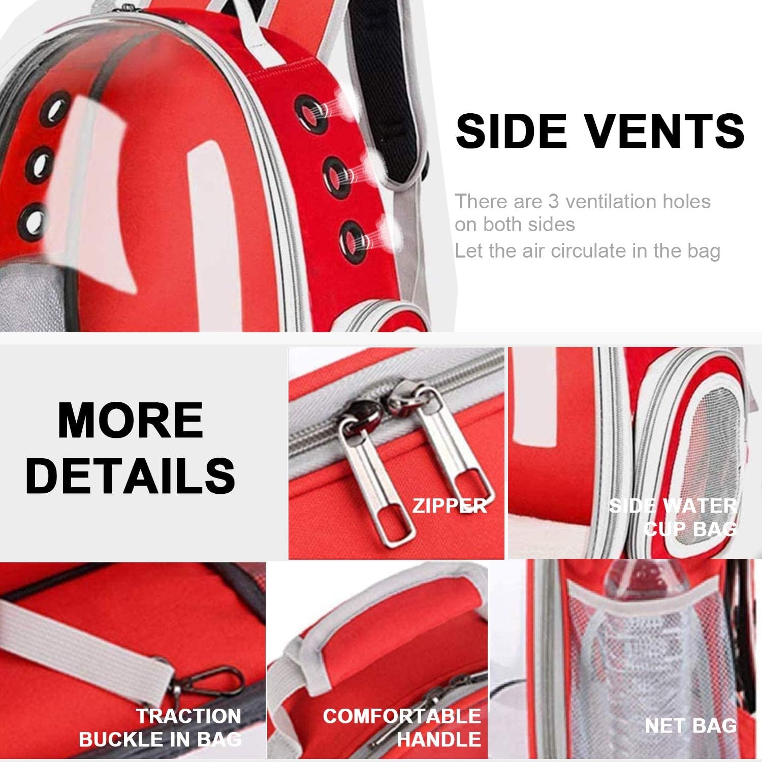 Cat Backpack Carrier, Cats and Small Dogs, Space Capsule Bubble Backpack, Pet Carrier, Airline Approved, Ventilate Transparent Travel Carrier for Hiking, Travel, Ourdoor - Red