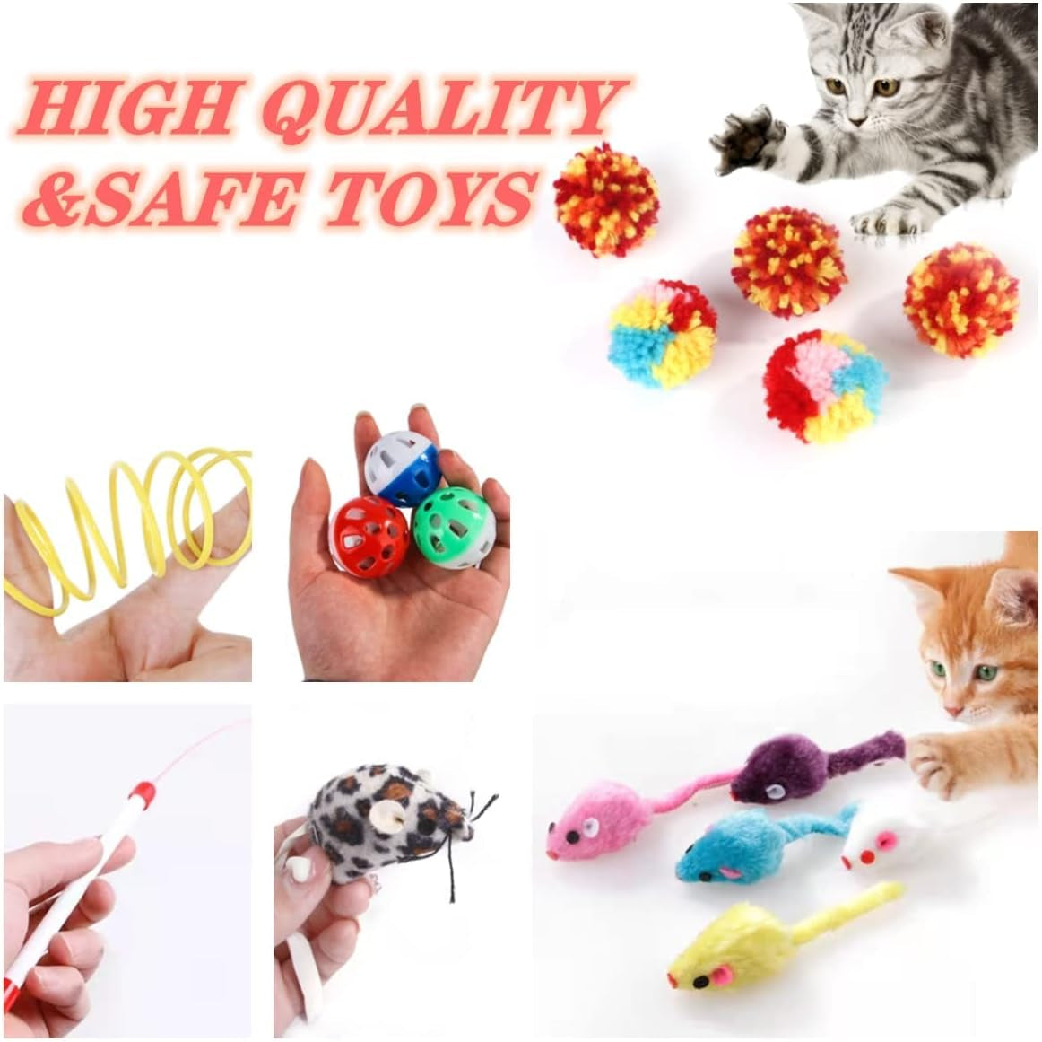 15PCS Cats Feather Toys-Kitten Interactive Assortments Including Tower of Tracks 3-Tier Cat Toy, Feather Teaser -Wand,Bells Toys,Crinkle Balls,Springs,Fluffy Mouse (Accessories Color Random) (Pink)